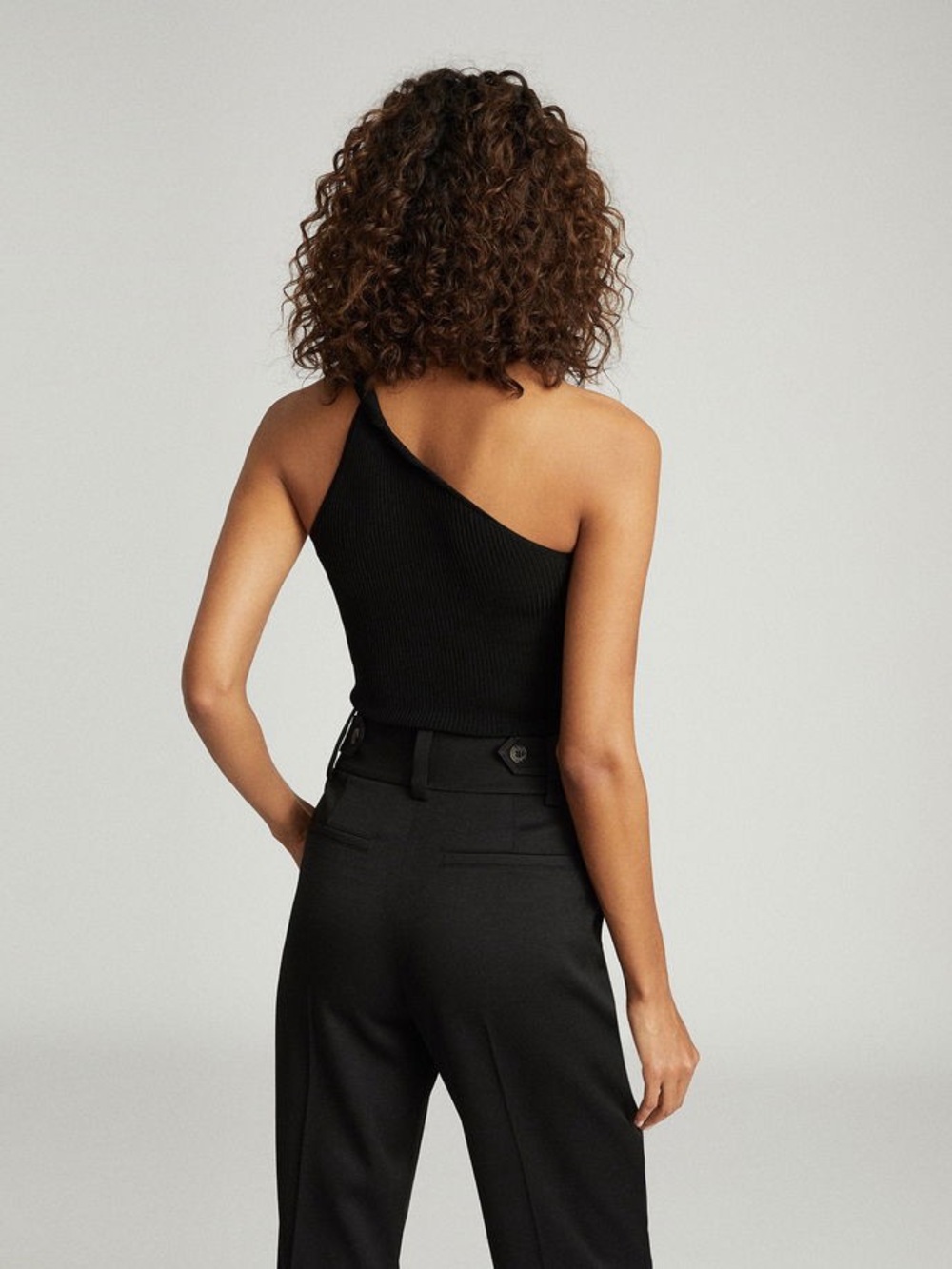 Reiss NWOT Black Thea Twist One Shoulder Ribbed Stretch Top (XS) - Picture 2 of 4